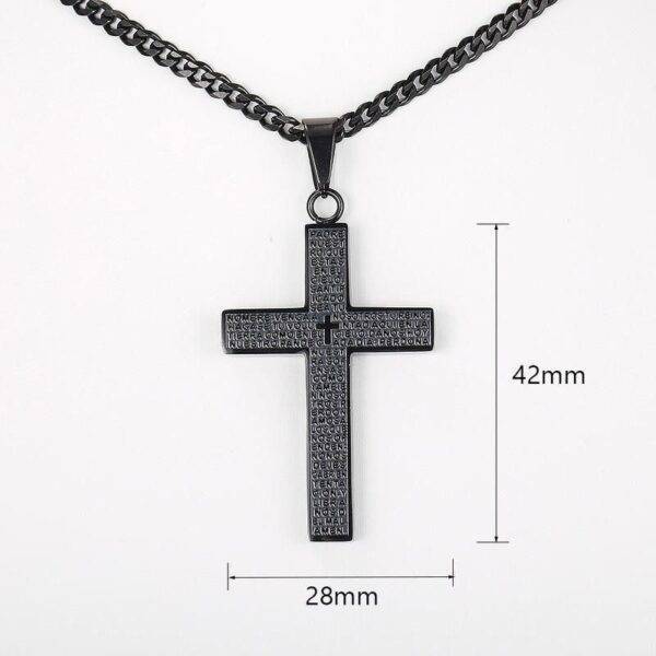 Stylish Unisex Cross Pendant Necklace with Cuban Link Chain - Black, 22inch
