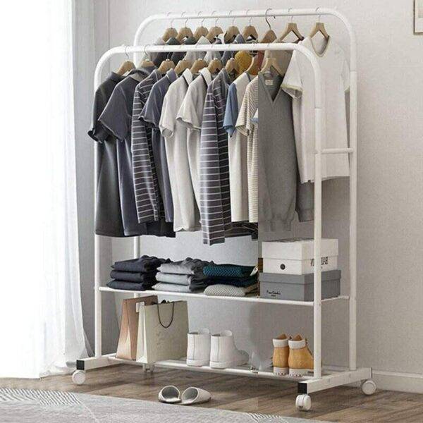 Double Rail Clothes Rack with Shoe Storage
