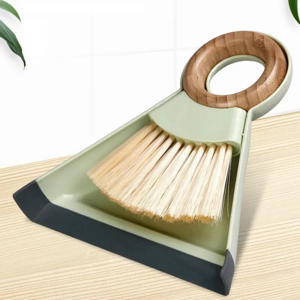 Compact Mini Desktop Broom and Dustpan Set with Wooden Handle