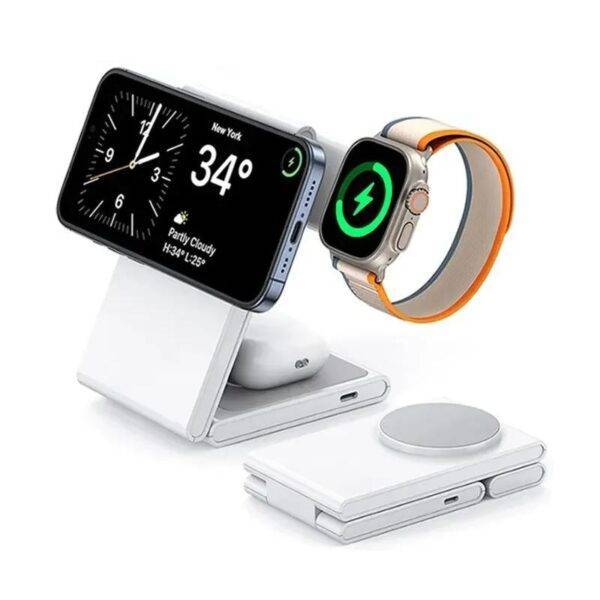 3-in-1 Foldable Wireless Charger Stand for iPhone, Apple Watch, and AirPods
