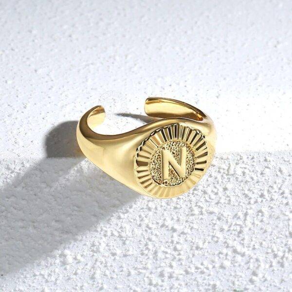 Gold Color Chunky Initial Open Ring