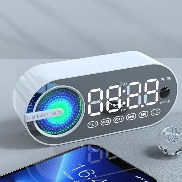 Wireless Bluetooth Speaker Alarm Clock with RGB LED Display and USB Charging