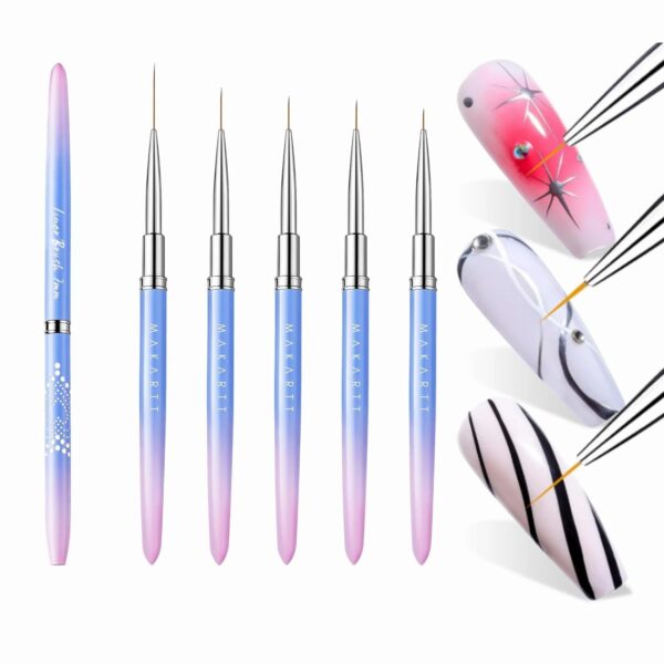 Nail Art Liner Brushes Set - 5Pcs Fine Detail Brushes for Gel Polish, French Tips, 3D Nail Art