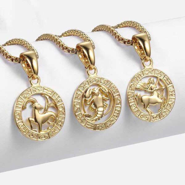 Trendy Zodiac Sign Gold Pendant Necklace