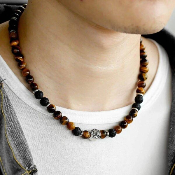 Men's Tiger Eye & Lava Stone Beaded Choker - Image 3