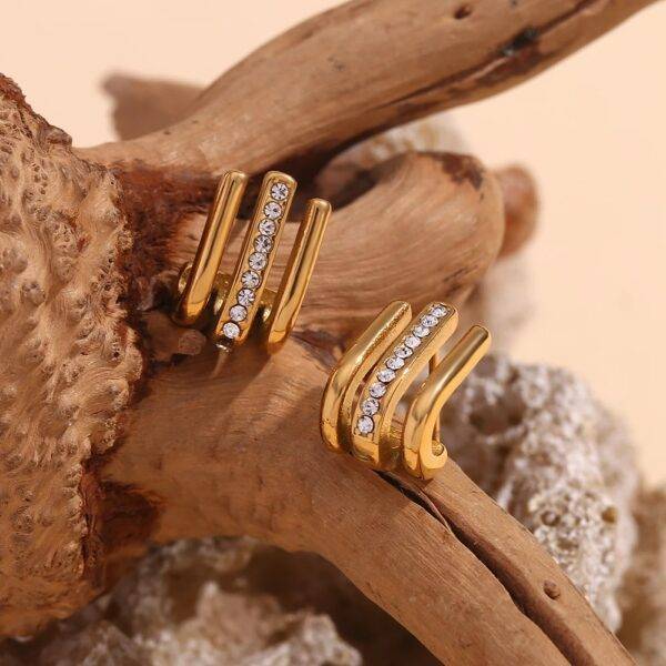 Three-Layer J-Shaped Curved Hook Rhinestone Earrings