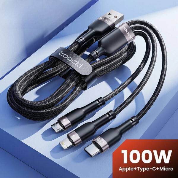 3-in-1 100W Fast Charging Cable USB to Lightning, Type-C, Micro USB