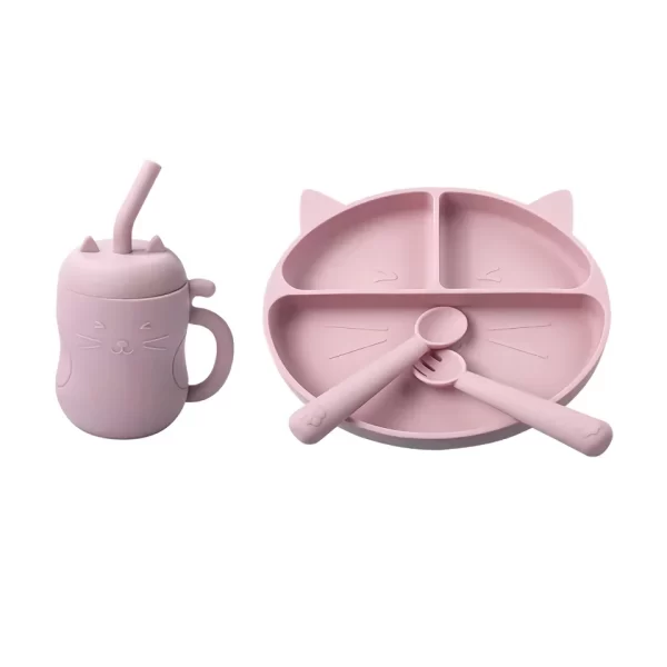 4-Piece Baby Soft Silicone Feeding Set – Non-Slip Bowl, Plate, Bib, Spoon