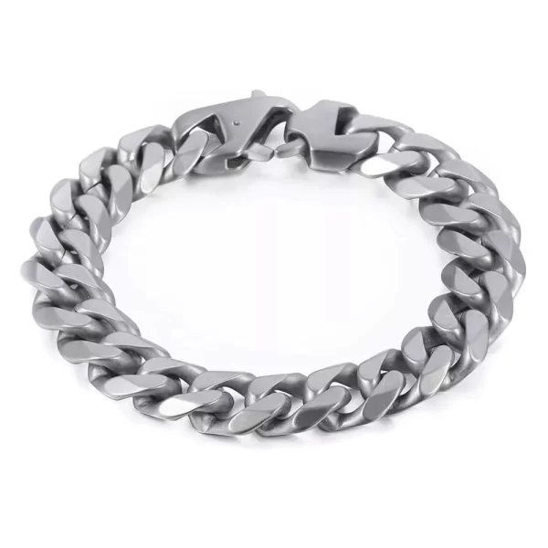 Stylish Matte Silver 15mm Stainless Steel Cuban Link Bracelet for Men