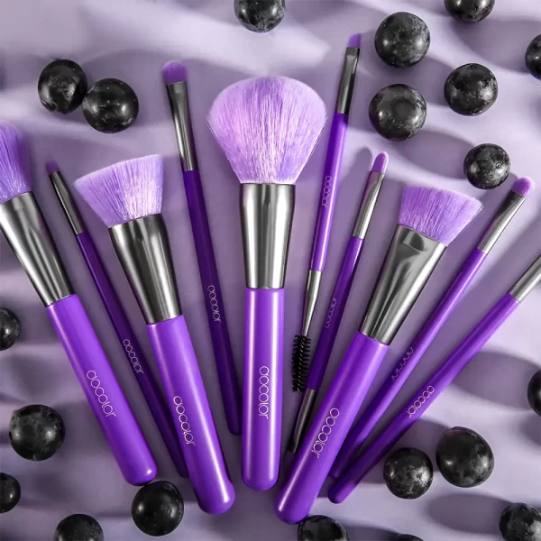 10-Piece Neon Purple Makeup Brush Set