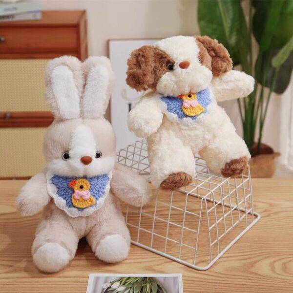 Cute Plush Teddy Dog Rabbit Toy with Bib