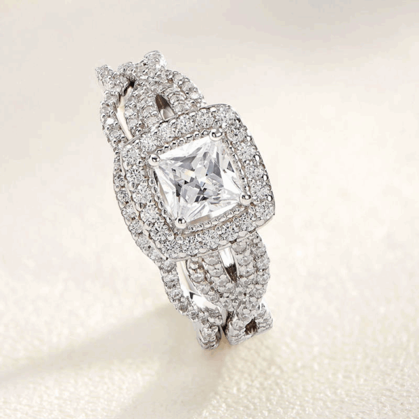 Luxury Princess Cut 925 Sterling Silver Engagement & Wedding Ring Set