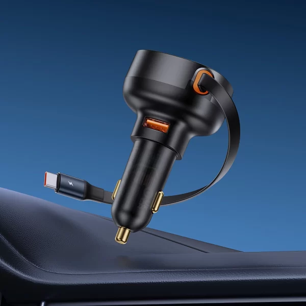 60W Fast Charging Car Charger with Retractable Cable