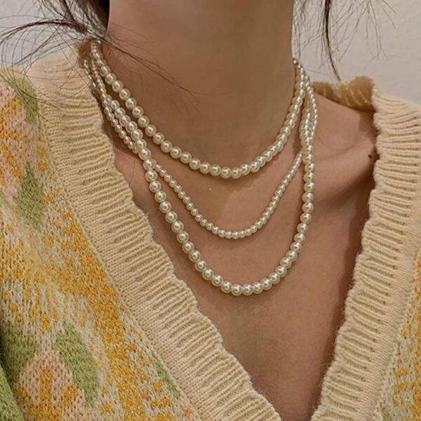 Elegant Multilayer Simulated Pearl Necklace
