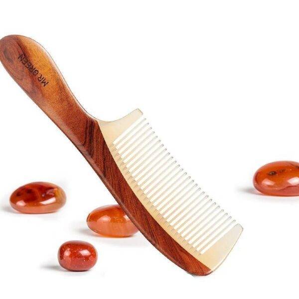 Natural Wood and Horn Fine Tooth Anti-Static Hair Comb