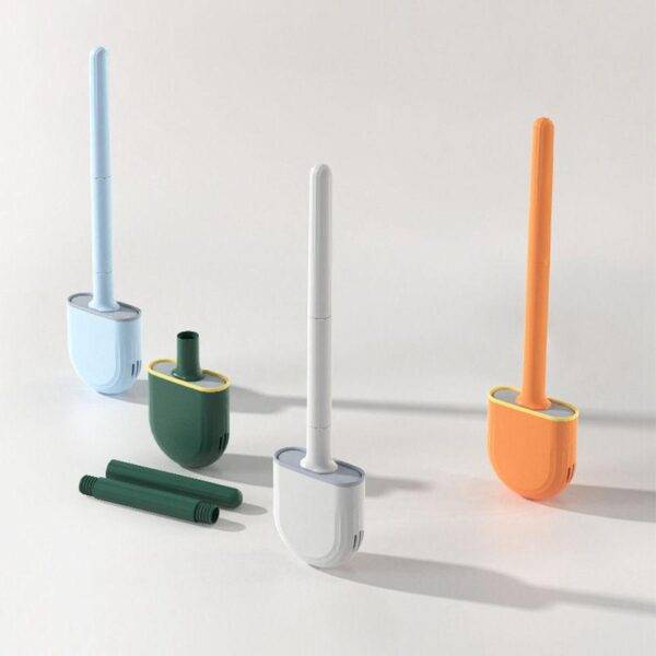 Flexible Silicone Toilet Brush with Quick Drying Holder – Easy Bathroom Cleaner